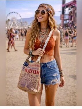 RICE LOVE Burlap One of a Kind Bag-New W/O Tags